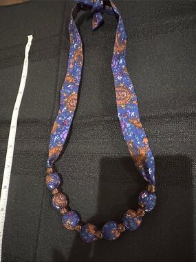 Vintage Blue Paisley Fabric Bead Necklace/ choker- Women Jewelry